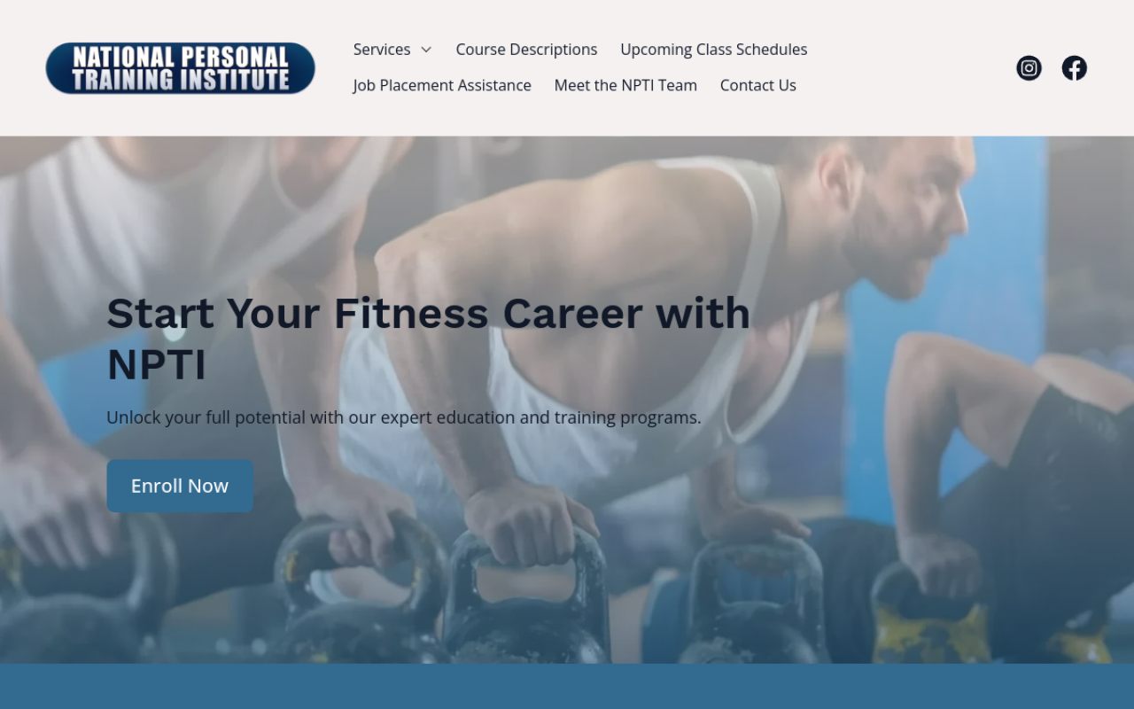 National Personal Training Institute of California website