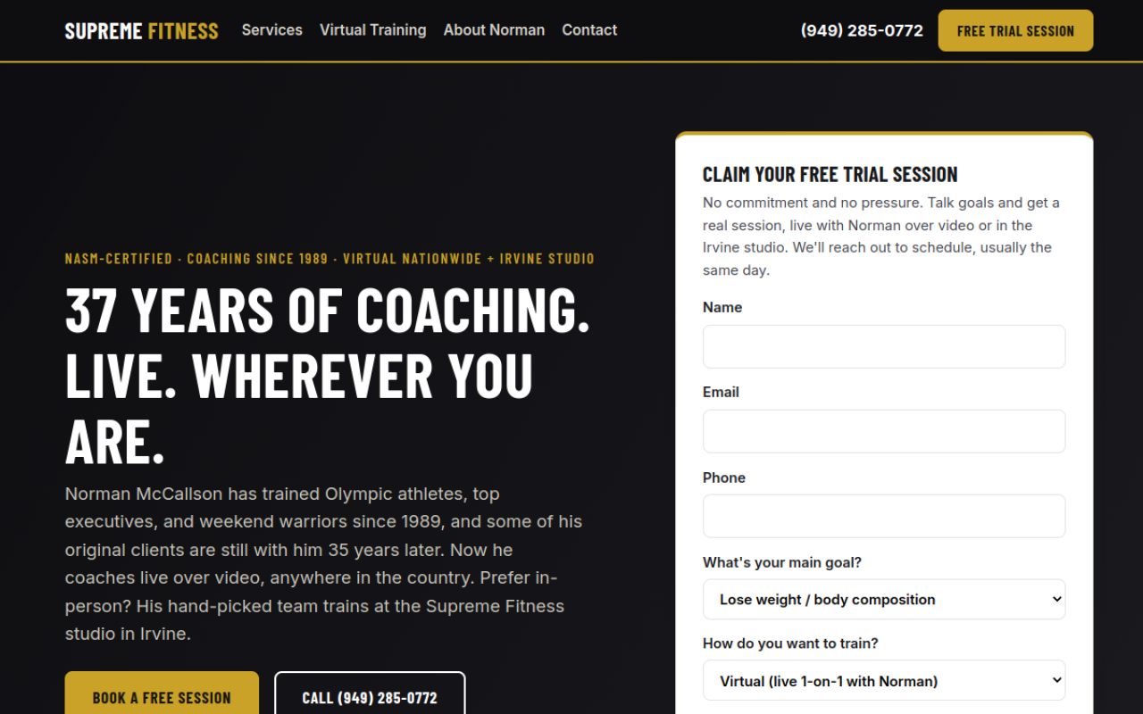 Supreme Fitness Training website